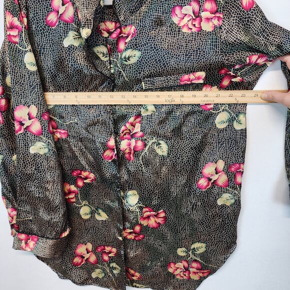 Vintage Ivy & Annabelle Floral Satin Pajama Set Size L Elastic Waist Pants - Picture 9 of 14